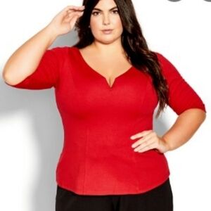 City Chic Red Sweetheart Neckline Top Blouse Women's Plus Size XXL